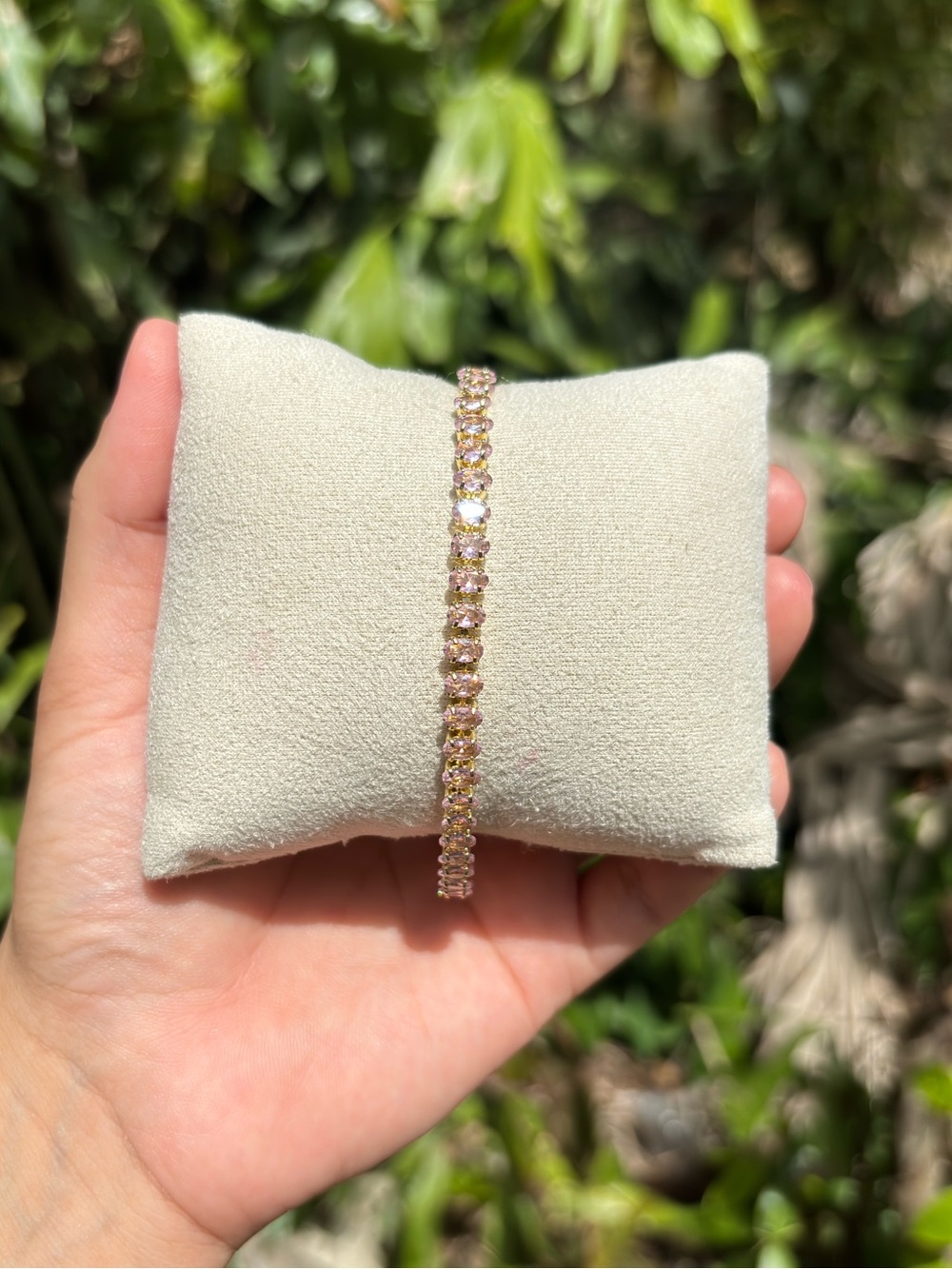 18K Gold Plated Stainless Steel Pink Diamond Tennis Bracelet